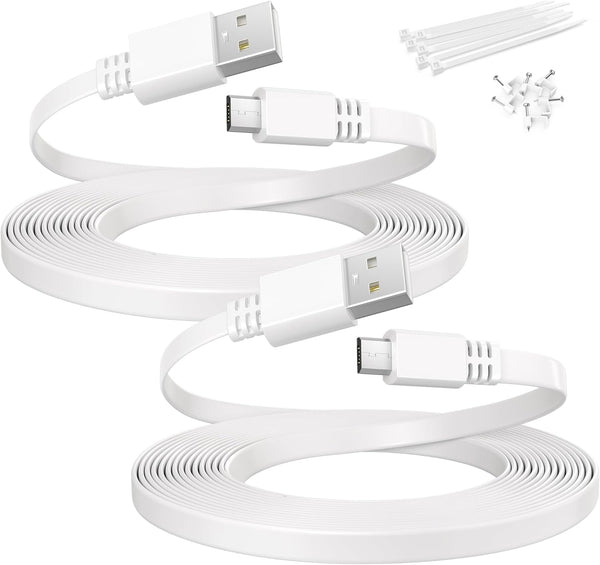 Micro USB Extension Cable 20FT 2Pack,Flat USB to Micro Long Charging Power Extender Cord Wire Replacement for Security Camera,Blink Mini/Xt2/Outdoor 3,Wyze Cam V4/Og,Eufy,Ring Spotlight Plus